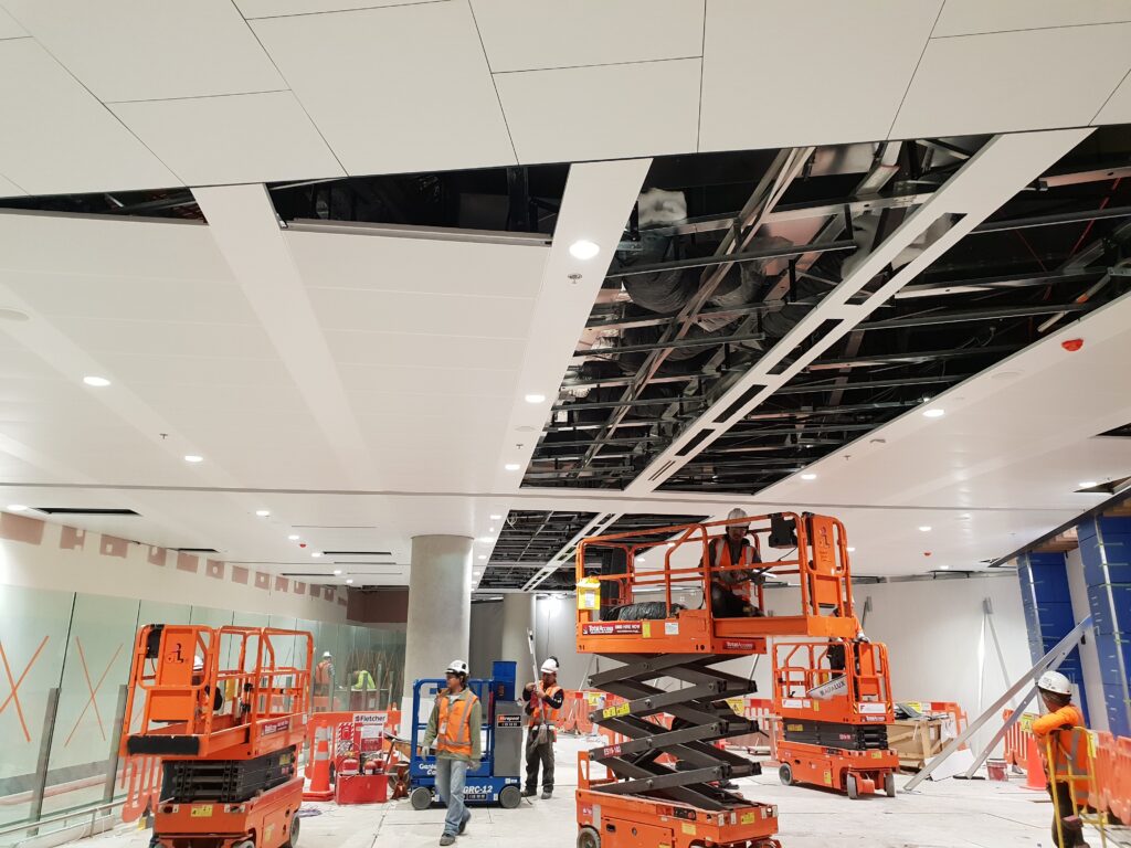 Rondo ceiling system installation for interior fit-out in Auckland